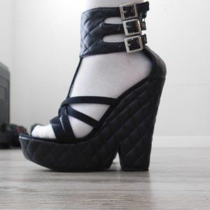 SOLD Nasty Gal Black Quilted Wedge Platform High Heels